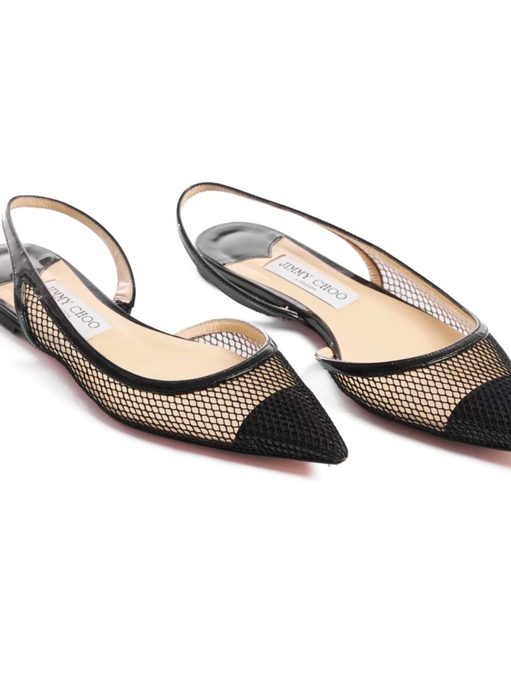 Jimmy Choo Black Mesh Pointed Slingback Flats
